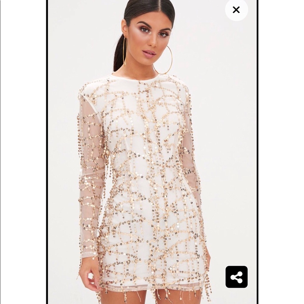 Freyana Rose Gold Sequin Long Sleeve Bodycon Dress